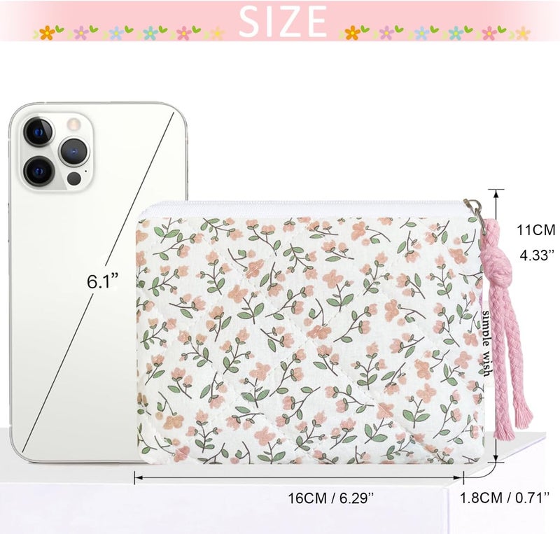 Modacarry Store Cotton Quilted Floral Coin Purse Digital Camera Pouch with Cute Prints Zipper for Women Girls (PEACH DISTY) - Image 3
